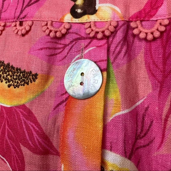 FARM Rio Pink Papaya Salad Linen Printed Puff Sleeve Dress - Size Small - Picture 8 of 9